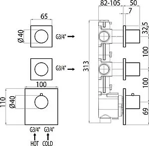 Термостат для 2 потребителей Bossini OKI хром Z031203.030, 2