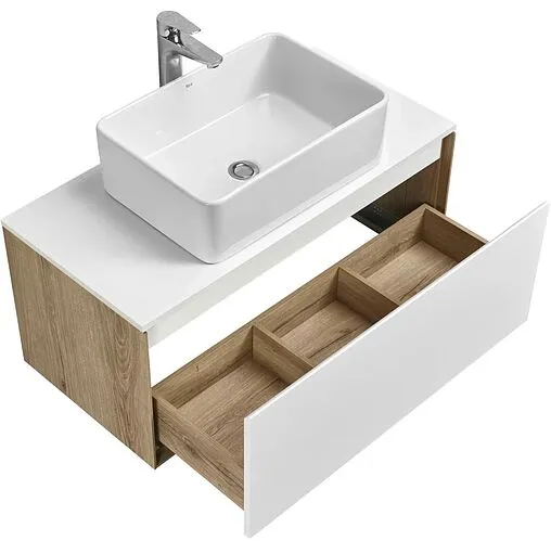 Тумба-умывальник подвесная Aquaton Либерти 90 дуб эльвезия/белый глянец 1A2799K1LY010