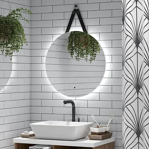 Зеркало с подсветкой Continent Glamour Led 80x90 с часами белый ЗЛП606