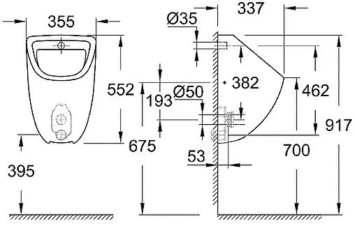 Писсуар со скрытым подводом воды Grohe Bau Ceramic белый 39438000
