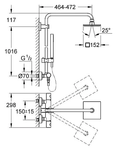 Душевая система с термостатом для душа Grohe Euphoria Cube 150 хром 27932000
