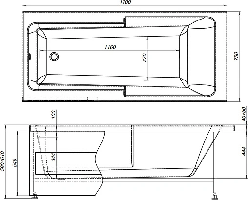 Ванна акриловая Aquanet Taurus 170x75 00210289