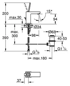 Смеситель для раковины Grohe Eurocube Joy хром 23654000 Смеситель для раковины Grohe Eurocube Joy хром 23654000, 2
