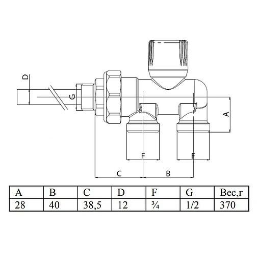 Инжекторный узел для подключения радиатора ¾&quot;ек x ½&quot;н / зонд Valtec VT.022.N.E04100