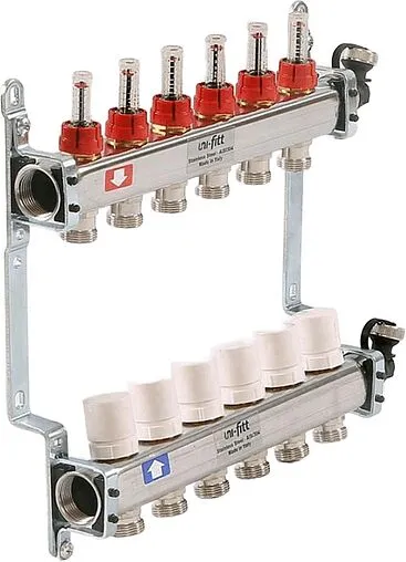 Группа коллекторная с расходомерами 6 отводов 1&quot;в/в x ¾&quot;ек Uni-fitt 450I4306