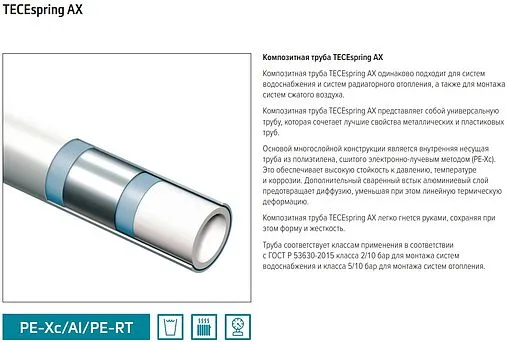 Труба металлополимерная TECEspring AX 25 x 4.0 мм PE-Xc/AL/PE-RT бухта 50м 732025S
