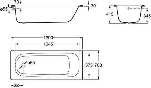 Ванна стальная Roca Contesa 120x70 белый 212D06001