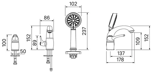 Смеситель на борт ванны на 3 отверстия IDDIS Oldie хром OLDSB30i07