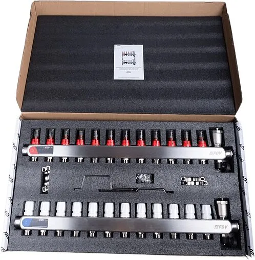 Группа коллекторная с расходомерами 12 отводов 1&quot;в/в x ¾&quot;ек FDV S1103C-2/12