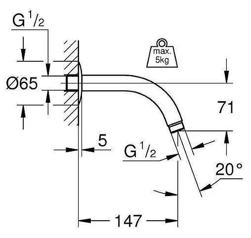 Держатель верхнего душа на стену Grohe Relexa хром 28541000 Держатель верхнего душа на стену Grohe Relexa хром 28541000