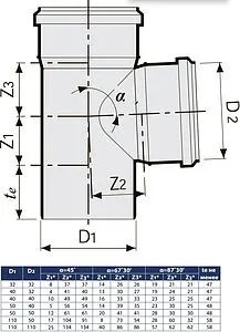 Тройник внутренний D=40x40мм Угол 87° Sinikon 508011.R Тройник внутренний D=40x40мм Угол 87° Sinikon 508011.R, 2