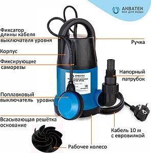 Насос дренажный Q=11м³/ч H=8м Aquatech DP750A Насос дренажный Q=11м³/ч H=8м Aquatech DP750A, 2