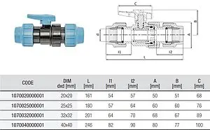 Кран шаровый с американкой для пнд трубы 25мм x 25мм Unidelta 1070025000001, 2