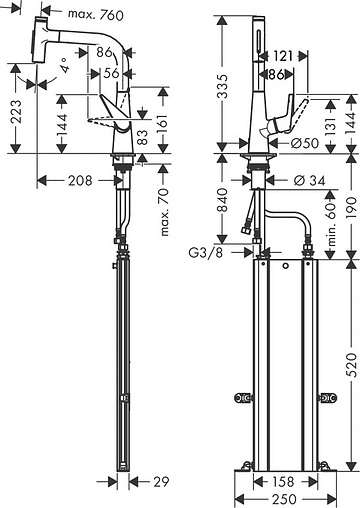 Смеситель для кухни с выдвижным изливом Hansgrohe Talis Select M51 220 2jet sBox хром 73868000