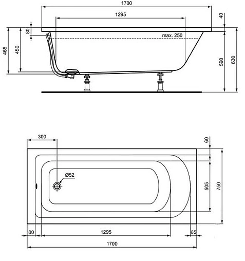 Ванна акриловая Ideal Standard Hotline 170х75 K274601