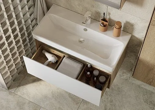 Тумба под умывальник подвесная Aquaton Либерти 90 белый/дуб эльвезия 1A279901LYC70