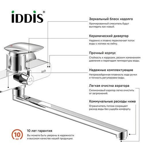 Смеситель для ванны с длинным изливом IDDIS Stone хром STOSB00i10WA Смеситель для ванны с длинным изливом IDDIS Stone хром STOSB00i10WA