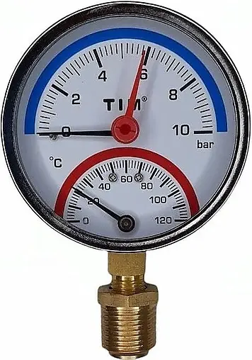 Термоманометр радиальный TIM 63мм 10 бар 120°С ½&quot; Y-63-10