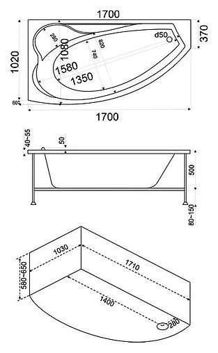 Ванна акриловая Bas Николь 170x100 L В00027