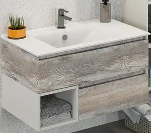 Тумба-умывальник подвесная Comforty Турин 90 дуб бежевый/белый 00004136271CF Тумба-умывальник подвесная Comforty Турин 90 дуб бежевый/белый 00004136271CF, 1