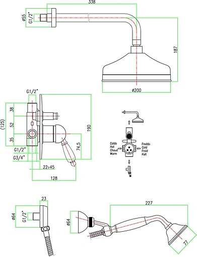 Душевая система со смесителем для душа Fiore Imperial золото/белый 83OO5138