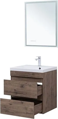 Тумба-умывальник подвесная Aquanet Нота New 60 дуб веллингтон/табак 00334191+00281220