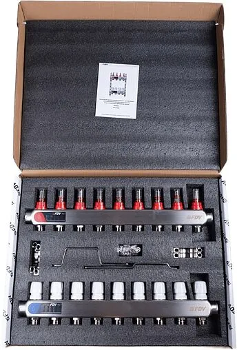 Группа коллекторная с расходомерами 9 отводов 1&quot;в/в x ¾&quot;ек FDV S1101A-1/9