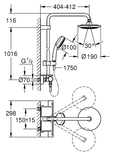 Душевая система с термостатом для душа Grohe Eurotrend System 190 хром 26249000