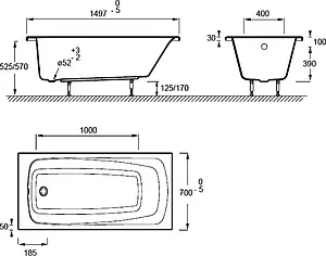 Ванна акриловая Jacob Delafon Patio 150x70 E6810RU-01, 2