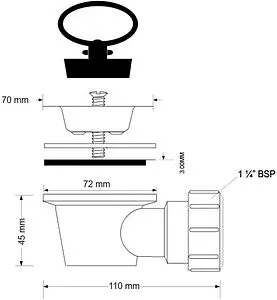Выпуск для раковины с решеткой и пробкой угловой Mc Alpine полированная сталь MRWW2E Выпуск для раковины с решеткой и пробкой угловой Mc Alpine полированная сталь MRWW2E, 2