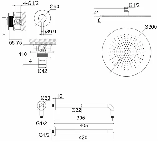 Смеситель для душа скрытого монтажа WHITECROSS Y black чёрный матовый YSET01BL Смеситель для душа скрытого монтажа WHITECROSS Y black чёрный матовый YSET01BL