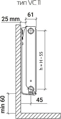 Радиатор стальной панельный Royal Thermo VENTIL COMPACT тип 11 300 x 1100 мм Bianco Traffico VC11-300-1100/9016