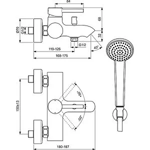 Смеситель для ванны Ideal Standard Ceraline хром BC270AA, 2