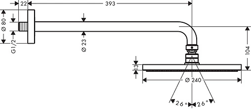 Лейка верхнего душа с настенным креплением Hansgrohe Raindance S 240 1jet PowderRain хром 27607000