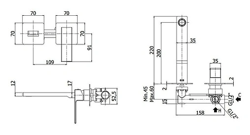 Смеситель для раковины из стены Paffoni Elle чёрный матовый EL105NO70