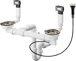 Сифон бутылочный для двойной мойки с переливом Hansgrohe D15-11 с автоматическим управлением 43932800 Сифон бутылочный для двойной мойки с переливом Hansgrohe D15-11 с автоматическим управлением 43932800, 1