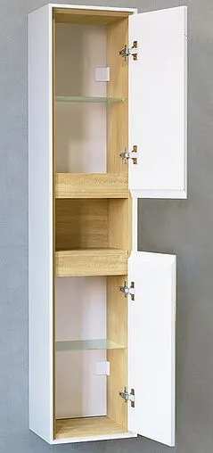 Шкаф-пенал подвесной Jorno Glass 32 белый/дуб Gla.04.150/P/W