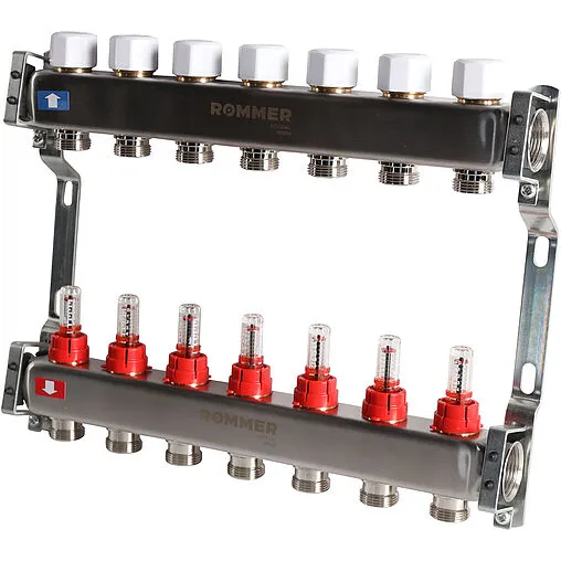 Группа коллекторная с расходомерами 7 отводов 1&quot;в/в x ¾&quot;ек Rommer RMS-1200-000007