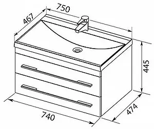 Тумба-умывальник подвесная Aquanet Верона 75 чёрный 00180174+00158755, 2