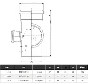 Крестовина двухплоскостная пятерник внутренняя D=110x50x110x50мм Угол 87° Ostendorf HTEDLR 115970 Крестовина двухплоскостная пятерник внутренняя D=110x50x110x50мм Угол 87° Ostendorf HTEDLR 115970, 2