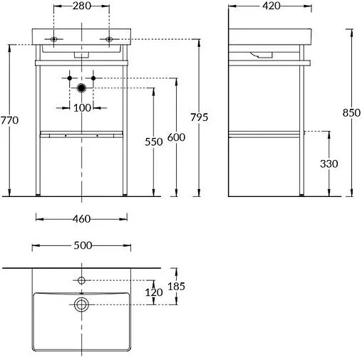 Консоль с умывальником напольная Kerama Marazzi Pro 50 чёрный PRO.50.01\BLK.M+PROR.wb.50+PRO.sh.50\WHT.M