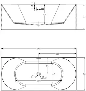 Ванна акриловая отдельностоящая Abber 170x75 AB9281 Ванна акриловая отдельностоящая Abber 170x75 AB9281, 2