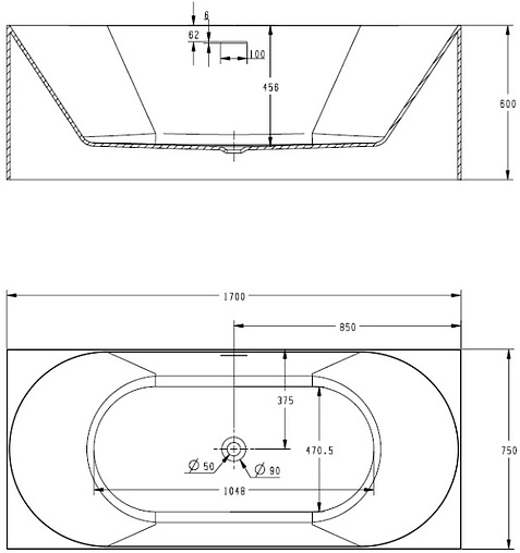Ванна акриловая отдельностоящая Abber 170x75 AB9281