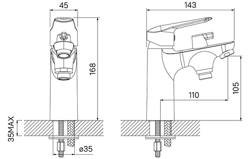 Смеситель на борт ванны на 1 отверстие IDDIS Torr хром TORSB10i07