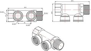 Коллектор распределительный проходной 2 отвода ¾&quot;в/н x ½&quot;в Valtec VTc.550.N.0502, 2