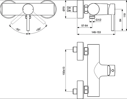 Смеситель для душа Ideal Standard Kolva чёрный матовый/хром BC674U4 Смеситель для душа Ideal Standard Kolva чёрный матовый/хром BC674U4