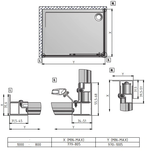 Душевое ограждение 1000x800мм прозрачное стекло Roltechnik Lega Line LLD2+LLB/1000*800 556-1000000-00-02+553-8000000-00-02