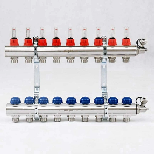 Группа коллекторная с расходомерами 9 отводов 1&quot;в/в x ¾&quot;ек Uni-fitt 440E4309