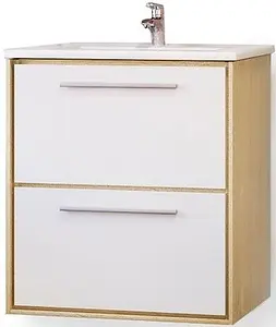 Тумба-умывальник подвесная Raval Frame 60 белый/дуб сонома Fra.01.60/P/W-DS+QDR60SLWB01 Тумба-умывальник подвесная Raval Frame 60 белый/дуб сонома Fra.01.60/P/W-DS+QDR60SLWB01, 1