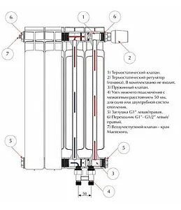 Радиатор биметаллический 11 секций нижнее правое подключение Rifar Base Ventil 200 RBVR20011, 2